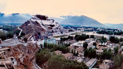 High angle view of townscape against sky