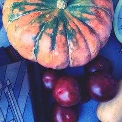 High angle view of pumpkins