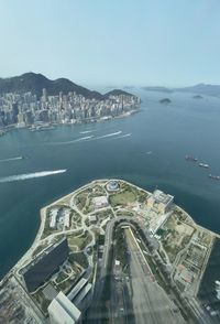 High angle view of city buildings