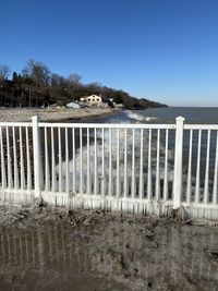 Scenic view of sea against clear blue sky