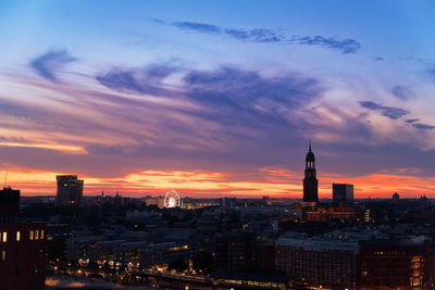 Hamburg's landmarks at sunset