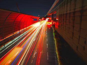 Light trails on road at night