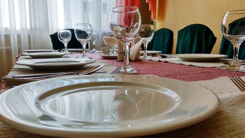 Glass and plate of dining table