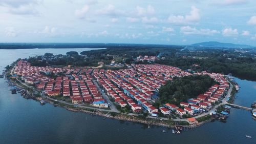 High angle view of sea against sky