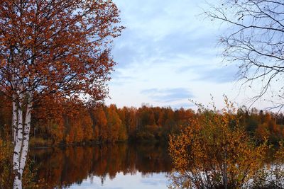 Scenic view of lake against sky during autumn