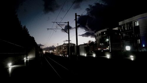 Railroad station platform at night