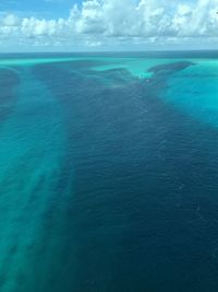 Scenic view of calm sea against cloudy sky
