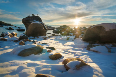 Scenic view of sea against sky during winter