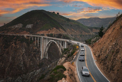 High angle view of bridge against sky during sunset