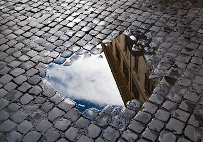 Low angle view of puddle on street