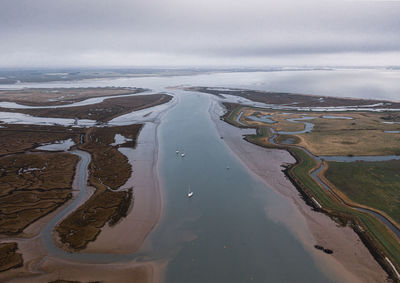 Aerial view of land against sky during winter