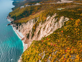 Aerial view of cape smokey during autumn, cape breton island, nova scotia, canada