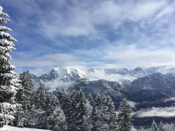 Scenic view of mountains against sky during winter