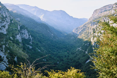 High angle view of valley and mountains