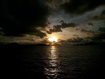 Scenic view of sea against dramatic sky