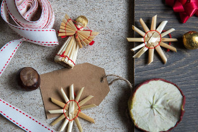 Close-up of christmas decoration on table