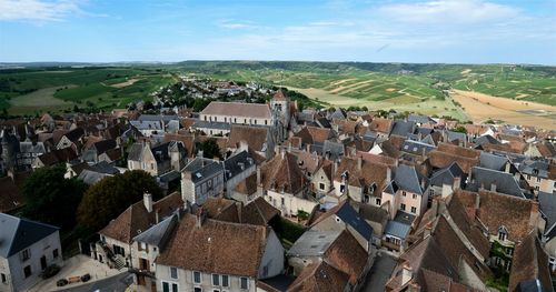 High angle view of houses in city