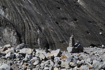 Cairn at the right moraine of the morteratsch glacier.