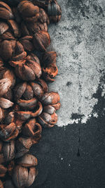 High angle view of dried leaves