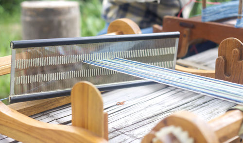 Close-up of loom in factory