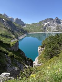 Scenic view of mountains against clear sky