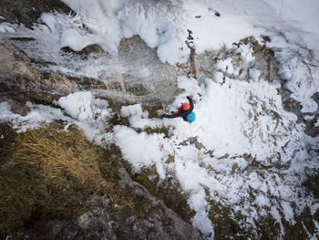 High angle view of person skiing on snow