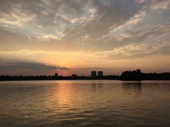 Scenic view of calm sea at sunset