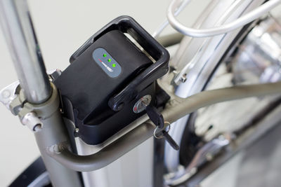 Close-up of camera on bicycle