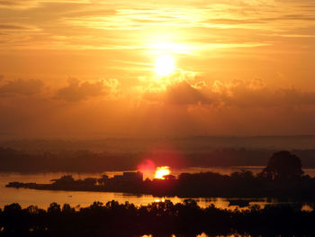 Scenic view of calm lake at sunset