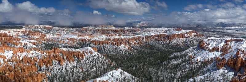 Panoramic view of landscape against sky during winter