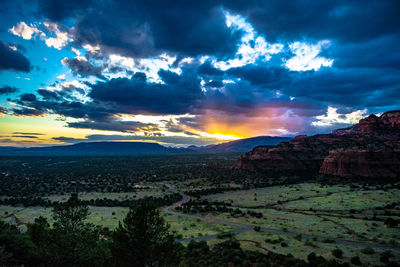 Scenic view of landscape against sky during sunset