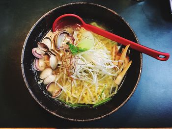 High angle view of meal served in bowl