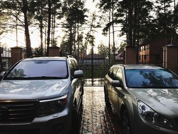 Cars parked on road in city