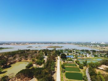 Scenic view of landscape against clear blue sky