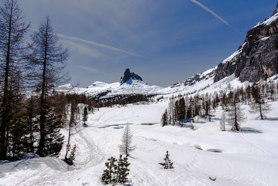 Peaks with snow in the dolomites of cortina d'ampezzo in the upper valle del boite belluno italy