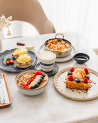 High angle view of food in plate on table