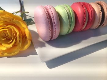 Close-up of macaroons  on table