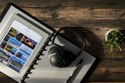 High angle view of laptop on table