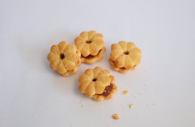 High angle view of cookies on table