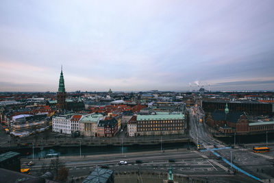 High angle view of cityscape against sky