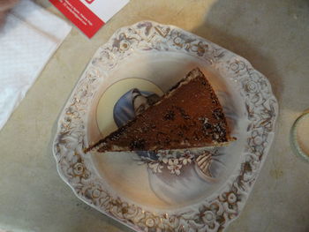 High angle view of dessert on table