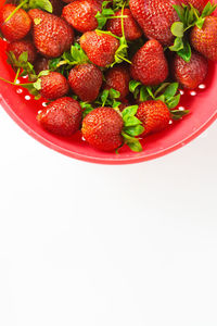 High angle view of strawberries in bowl