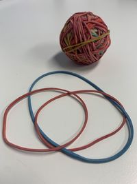 High angle view of multi colored balls on table