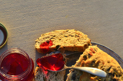 High angle view of dessert in plate