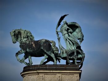 Low angle view of statue against sky