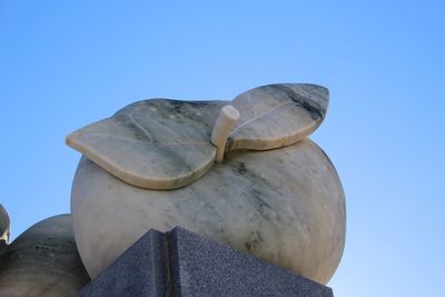 Low angle view of statue against clear blue sky