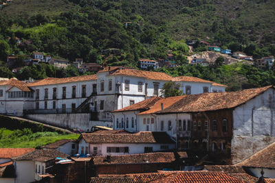 High angle view of buildings in town