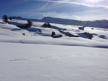 Scenic view of houses in the snow