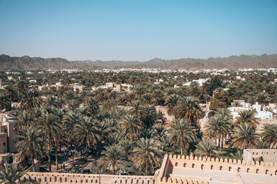 High angle view of townscape against clear sky