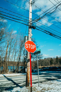 Low angle view of road sign against sky